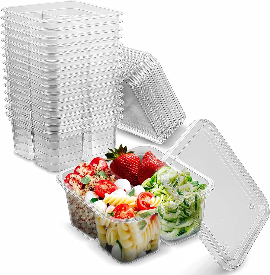 MT Products Clear 4 Compartment Meal Prep 6" x 6" - Disposable Divided Bento Box (Pack of 15) - M... | Amazon (US)