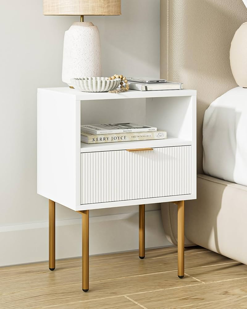Nightstand,Morden Bedside Table with Gold Frame,Small White Night Stand,End Table,Bedside Furnitu... | Amazon (US)
