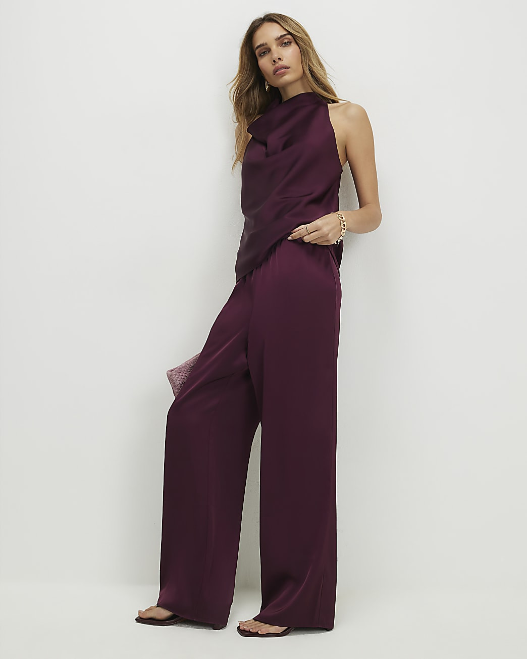 Purple Satin Wide Leg Trousers | River Island UK & IE