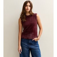 Women's Burgundy Fluffy Knit Tank Top New Look | New Look (UK)