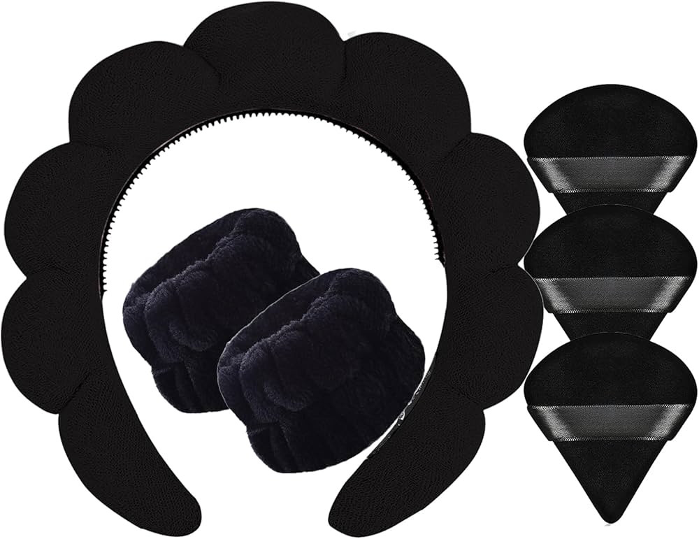 Headband and Wristband Set for Face Washing,Soft Cute Sponge Spa Headband for Women,Tiktok Versed... | Amazon (US)