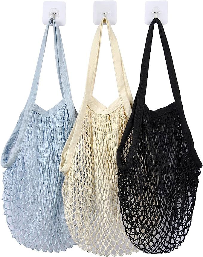 YOYI Reusable Net String Shopping Bags, 3 Pack Grocery Mesh Bags Organic Cotton String Shopping B... | Amazon (UK)