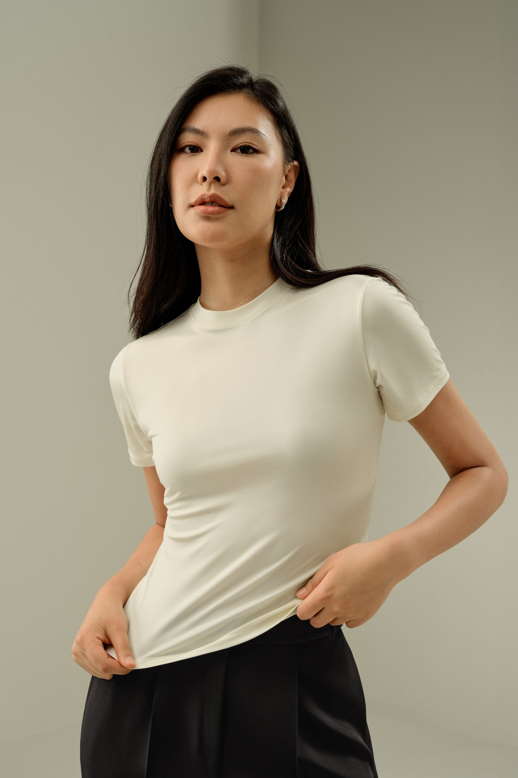 Slim Fitted Silk Jersey Tee | LilySilk