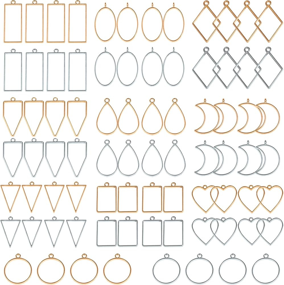 Open Bezels for Resin, 80Pcs 2 Colors 10 Styles Hollow Frames Pendants Resin Jewelry Making Suppl... | Amazon (US)