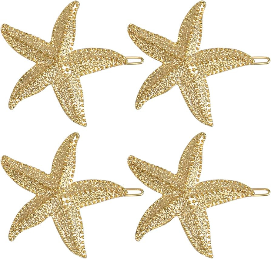AUEAR, 4 Pack Starfish Hair Clips Bridal Hairpin Metal Pins Sea Star Clip Pretty Beach Pin for We... | Amazon (US)