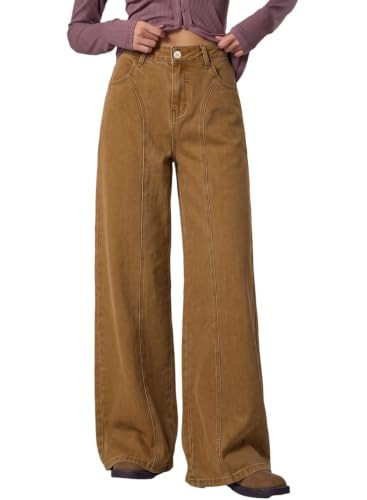 Sidefeel Womens Brown Jeans Loose Wide Leg Baggy Denim Pants Size 12 | Amazon (US)