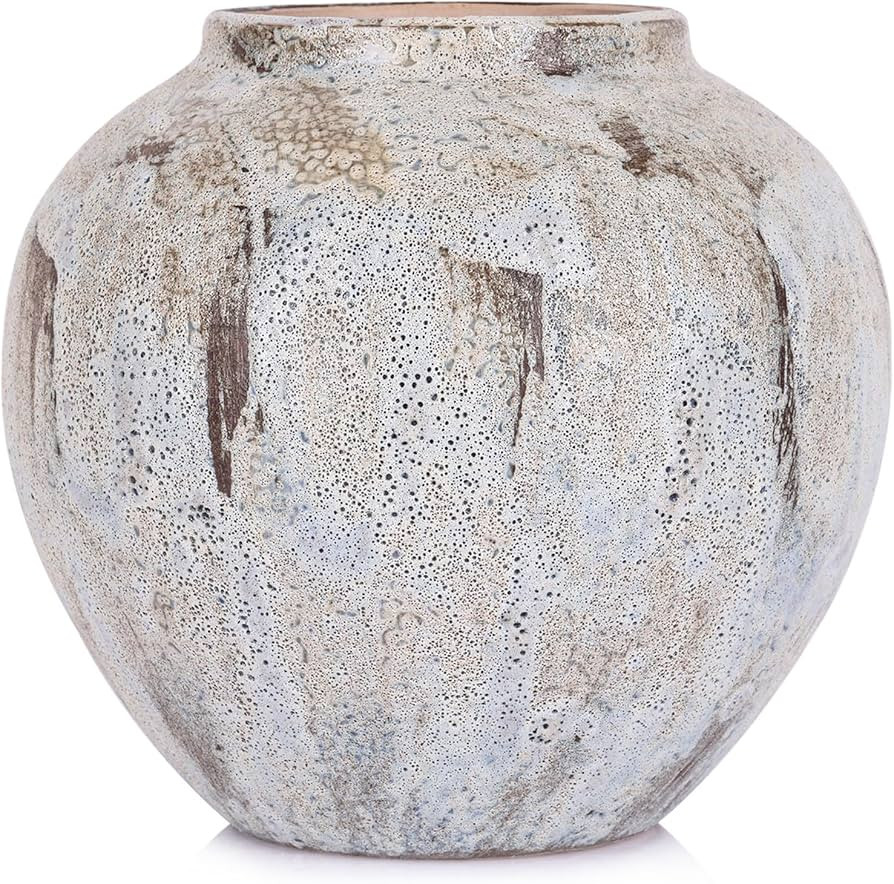 Rustic Ceramic Vase for Farmhouse Decor, 7.9" Terracotta Pottery Vase, Round Textured Clay Vase, ... | Amazon (US)