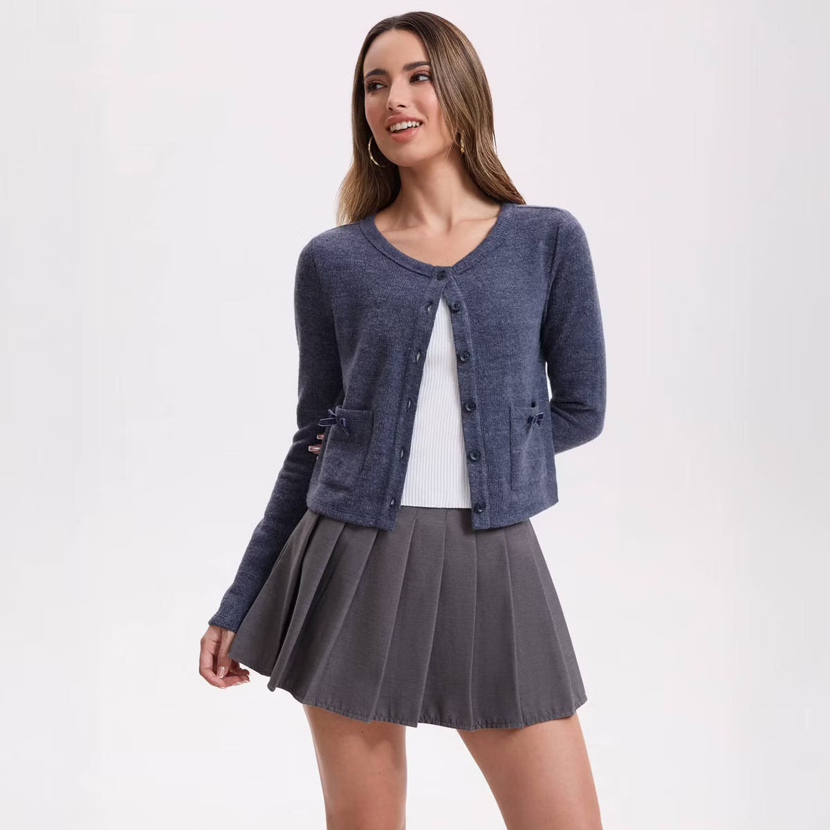 Women's Velvet Bow Pocket Cardigan Sweater - Wild Fable™ Navy Blue | Target