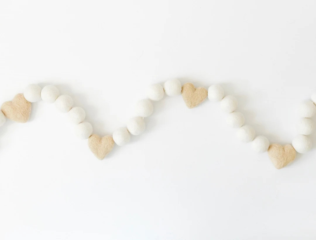 Farmhouse Neutral Valentines Felt Garland: Neutral home decore, Valentine’s Day, felt ball, fel... | Etsy (US)