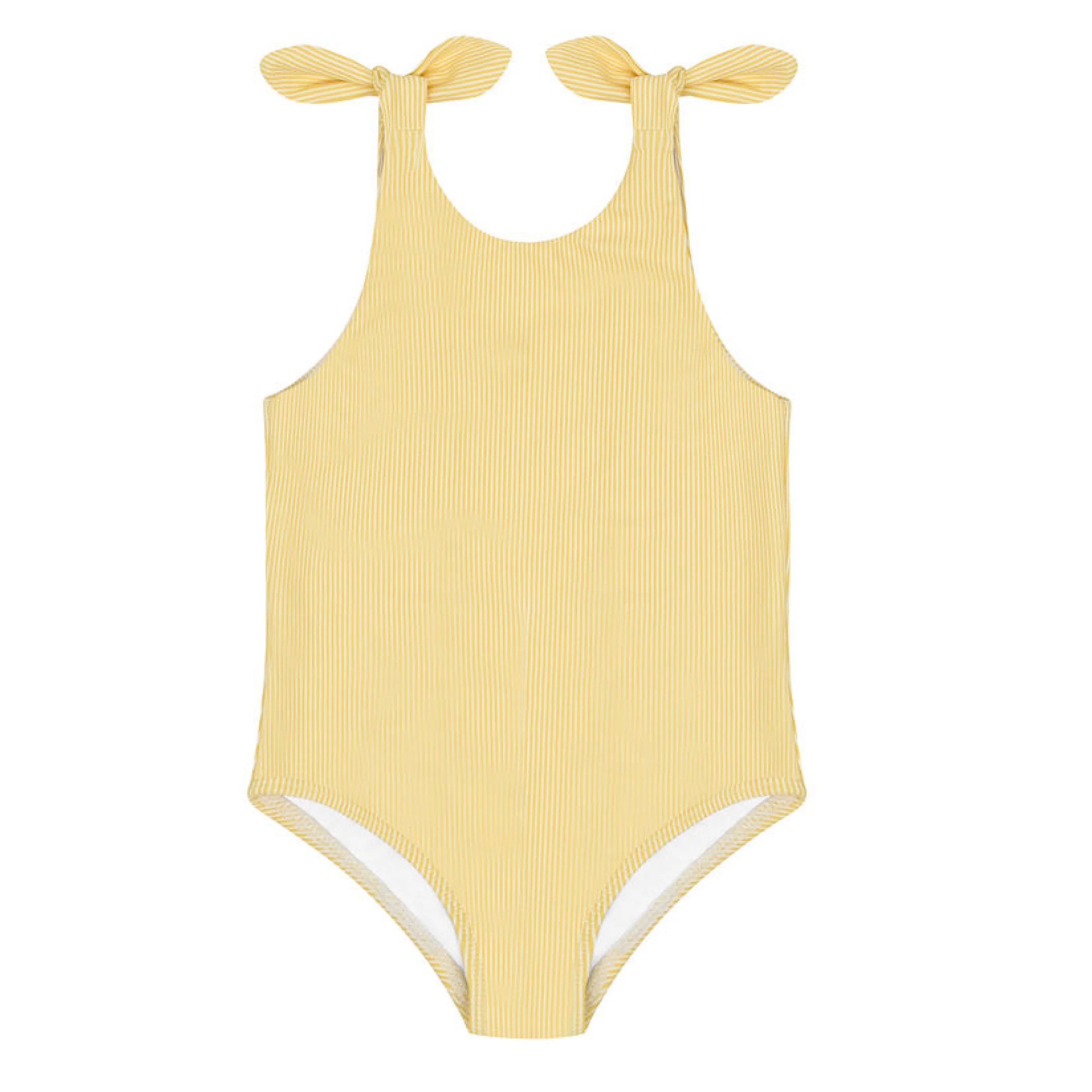 girls buttercream stripe tie knot one piece | Minnow