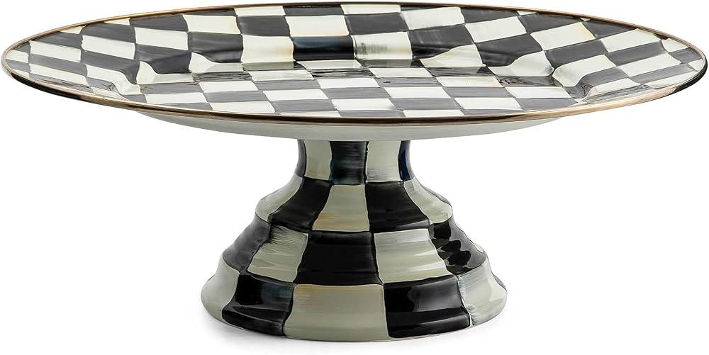 MACKENZIE-CHILDS Enamel Pedestal Platter, Round Cake Stand, Large, Black-and-White Courtly Check | Amazon (US)
