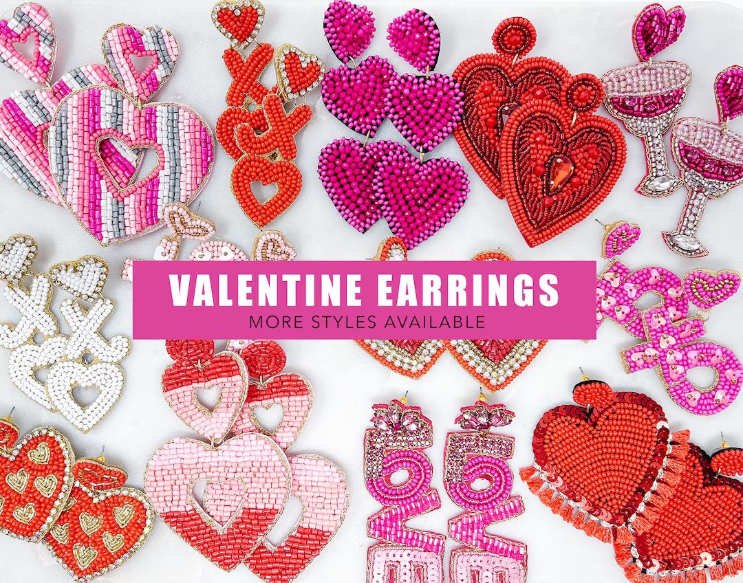 Valentines Day Earrings, Heart Earrings, Love Jewelry, Fun Beaded Earrings, Teacher Earrings, Fun... | Etsy (US)