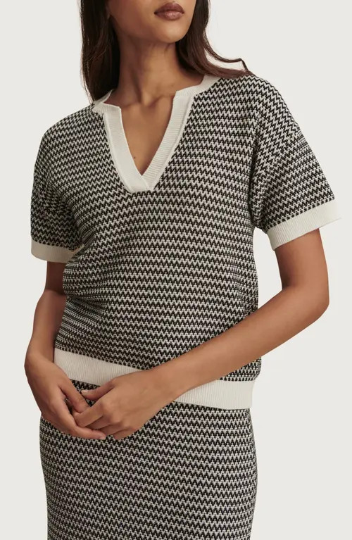 Varley Dora Short Sleeve Cotton Sweater in Snow White/black at Nordstrom, Size Large | Nordstrom