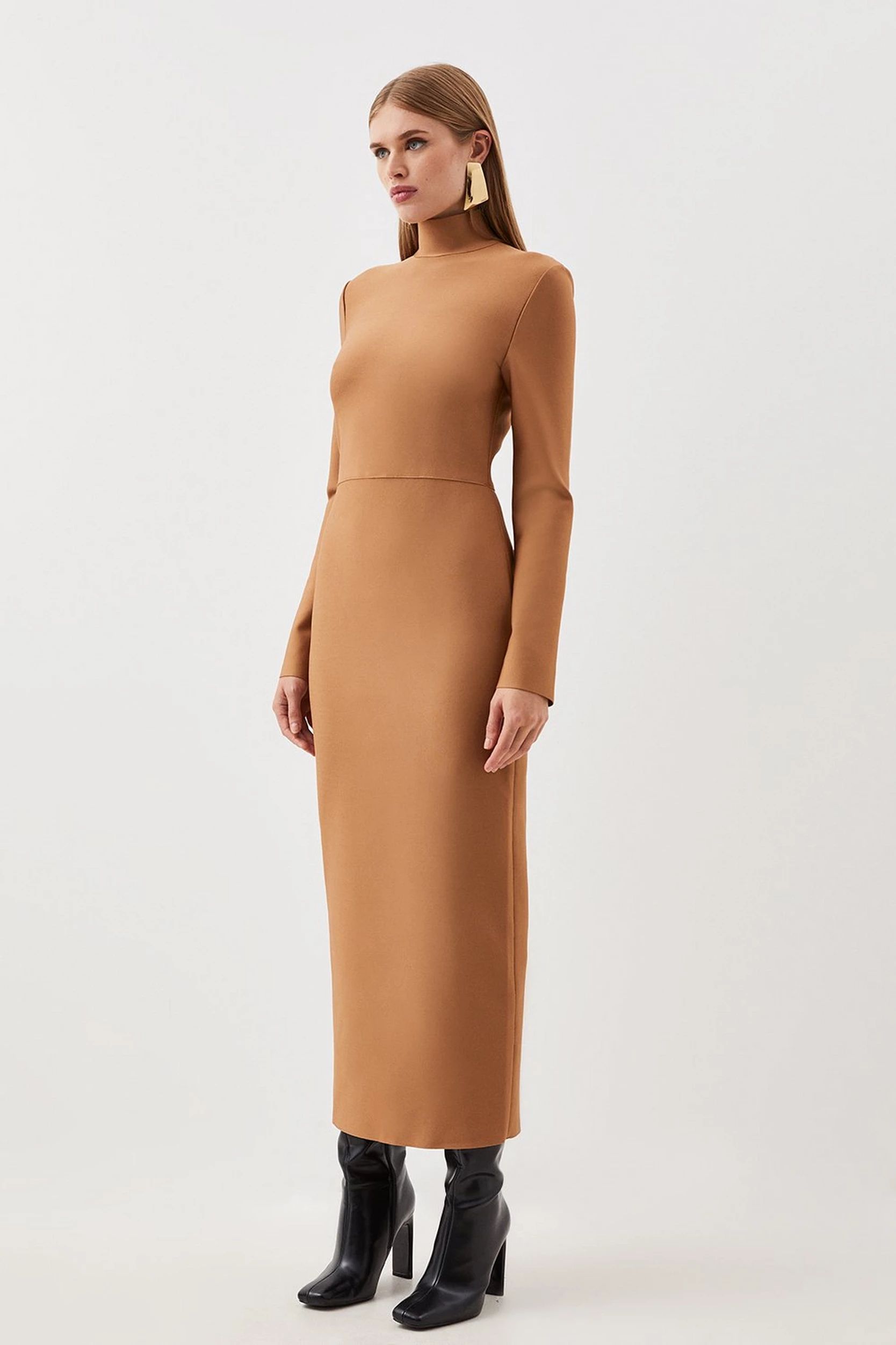 Bandage Figure Form Funnel Neck Knit Maxi Dress | Karen Millen US