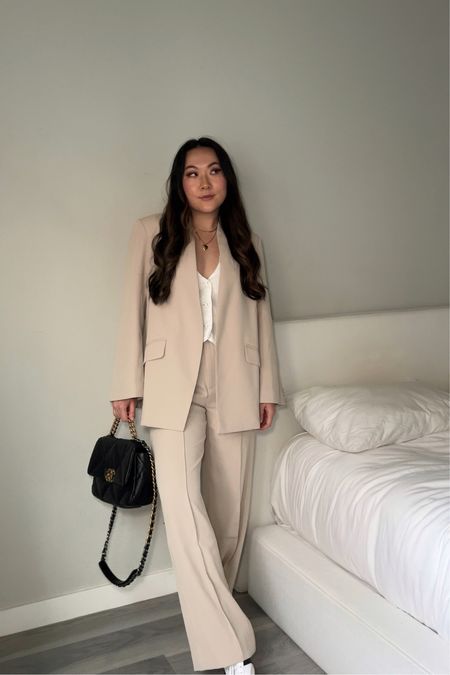comfy corporate outfit — wearing size medium in blazer and trousers 