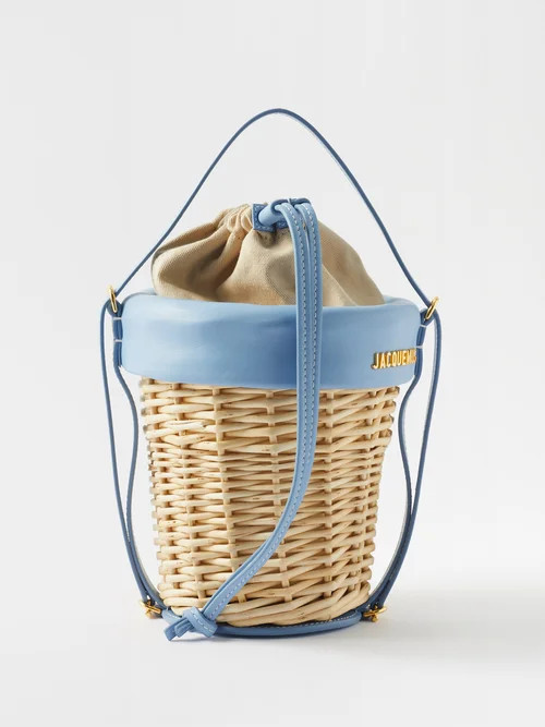 Jacquemus - Leather-trim Wicker Bucket Bag - Womens - Light Blue | Matches (US)