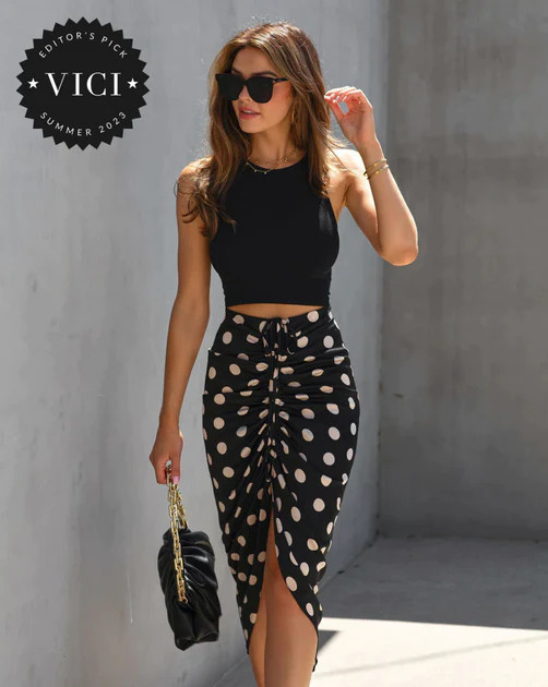 Flawless And Classy Polka Dot Drape Midi Skirt | VICI