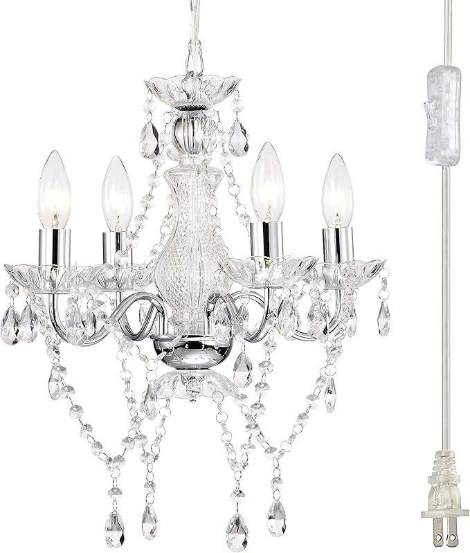 Plug in Chandelier Lighting Small Chrome Chandeliers Candle Style Traditional Chandelier 4-Light ... | Amazon (US)