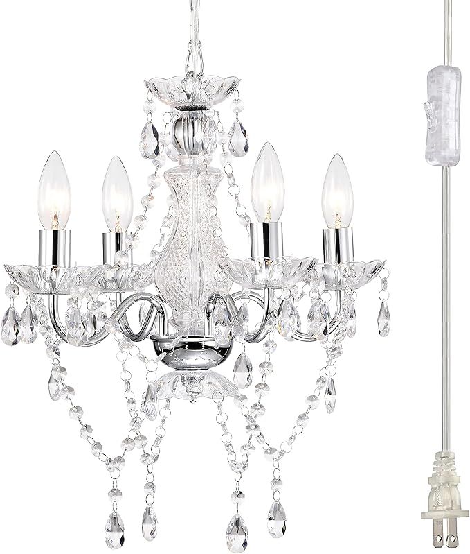 Plug in Chandelier Lighting Small Chrome Chandeliers Candle Style Traditional Chandelier 4-Light ... | Amazon (US)