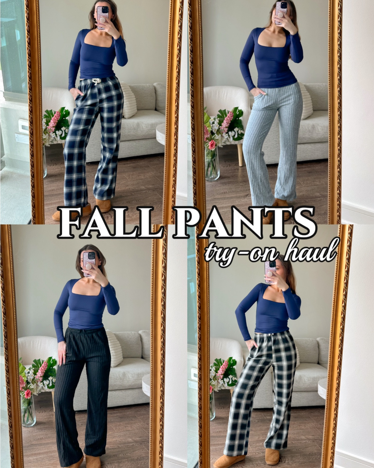 Omg guys… these pants are giving me LIFE and I’m even more excited for fall than I already was 🥹🫶  These are some new releases from my favorite ~reliable~ Amazon brand, Darong. Prepare for these to go viral and pick up some in your fav colors before they sell out! 
 💙 SLIDES 2 & 3: Name: Plaid Drawstring Lounge Pants Brand: Darong Colors: Navy Blue, Black  Current price: $32 My size: Small Why I love: These might look like pajama pants, but they’re made of a thicker, more structured material that makes these perfect for a casual street style look with sneakers or Uggs! They have perfectly sized pockets, an elastic waistband, and drawstring waist. I got a size small which fit well , but def size up for an even baggier look
 🩵 SLIDES 4 & 5: Name: Ribbed Knit Wide Leg Pants Brand: Darong Colors: Grey Blue, Black Current price: $29 My size: Small Why I love: If you want a cozier vibe, lounge pants style then these are the pants for you! They come in other neutral colors, including brown, navy, khaki and more. These are made of a lighter material than the plaid pants, so they’re perfect for chilling at home or staying comfy while you run errands! 
#fallclothinghaul #TryOn #tryonhaul #amazonbasics #amazonfinds #amazonfashion #fallfashion #fashionfinds 

#LTKFindsUnder50 #LTKStyleTip #LTKSeasonal