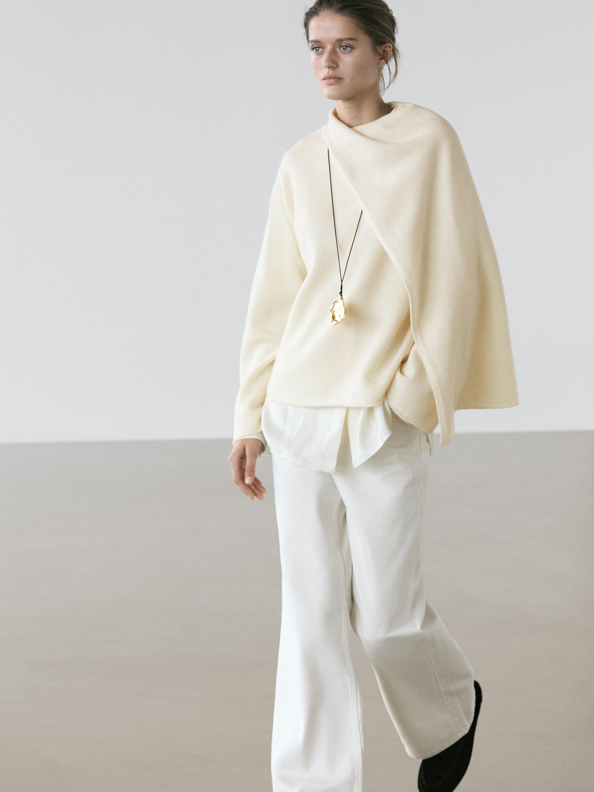 100% wool knit sweater with scarf | Massimo Dutti UK