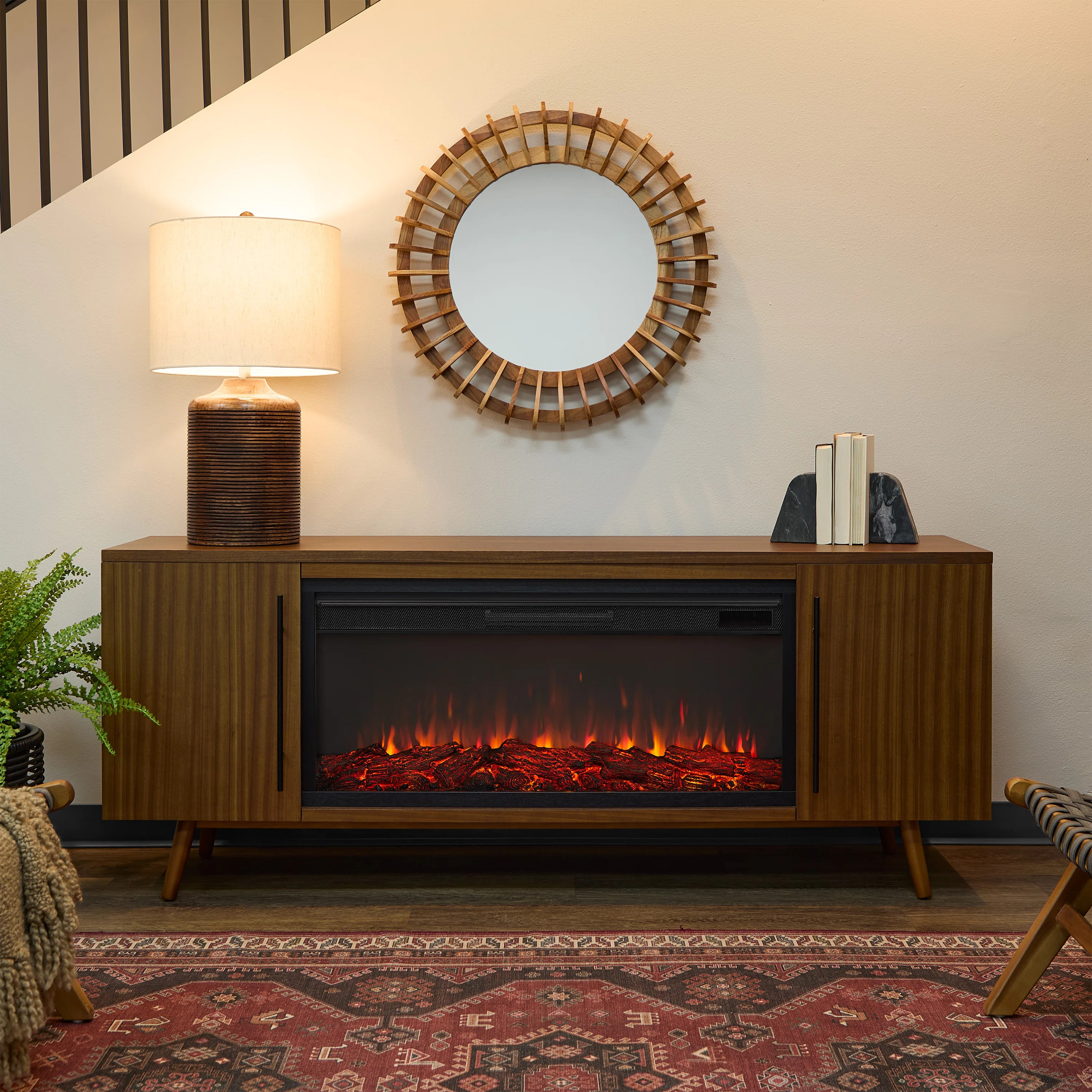 Morris 72" Mid-Century TV Stand with Electric Fireplace by Real Flame | Wayfair North America