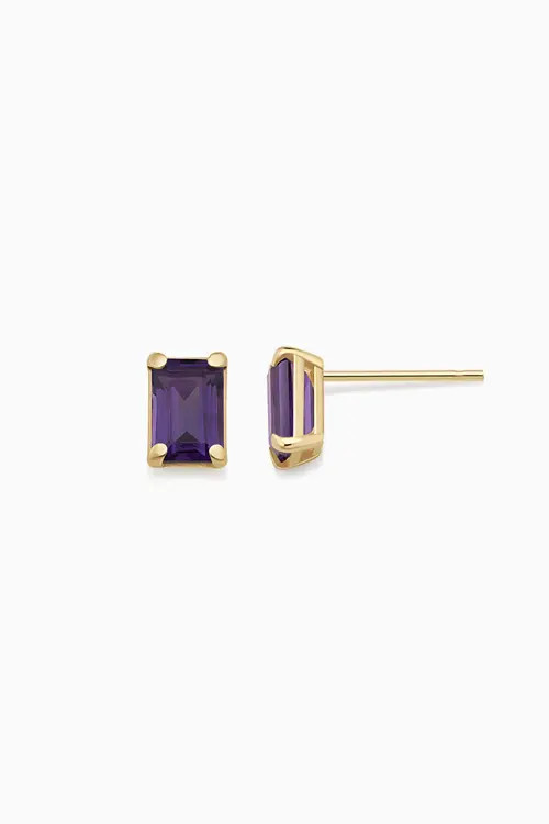 Oradina 14K Gold Date Me Birthstone Stud Earrings in Amethyst - February at Nordstrom, Size Small | Nordstrom