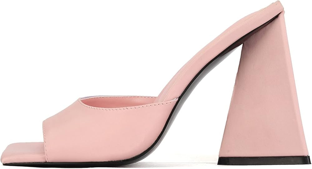 Block Heeled Sandals Open Square Toe Heels Wide Strap Trendy Dress Mules for Women | Amazon (US)