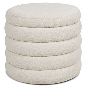 Fuji 22" Upholstered Boucle Round Storage Ottoman Ivory White | Cymax