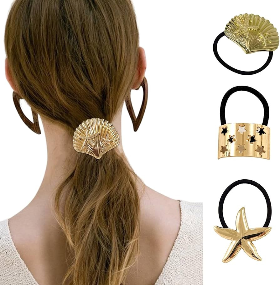 papasgix 3 PCS Metal Hair Tie, Ponytail Hair Cuff, Gold Hair Cuff, Gold Ponytail Cuff Silver Meta... | Amazon (US)