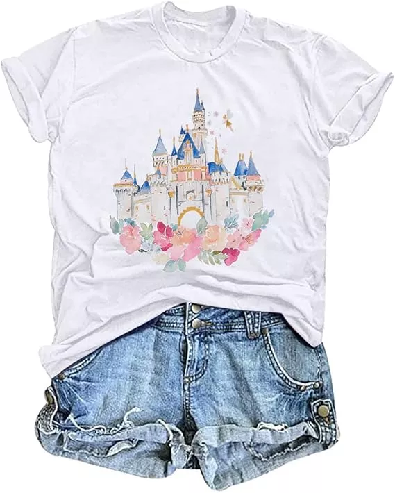 Disney Family Vacation T-Shirts, Castle, White, XL- Women Slim Fit