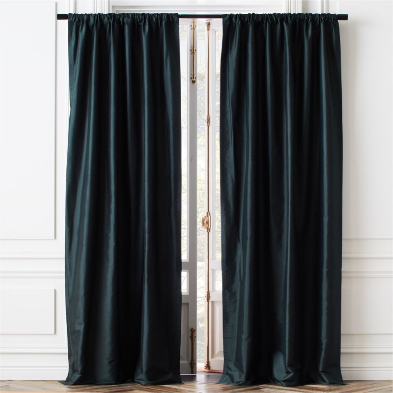 Seda Dark Green Dupioni Silk Window Curtain Panel 48"x108" + Reviews | CB2 | CB2