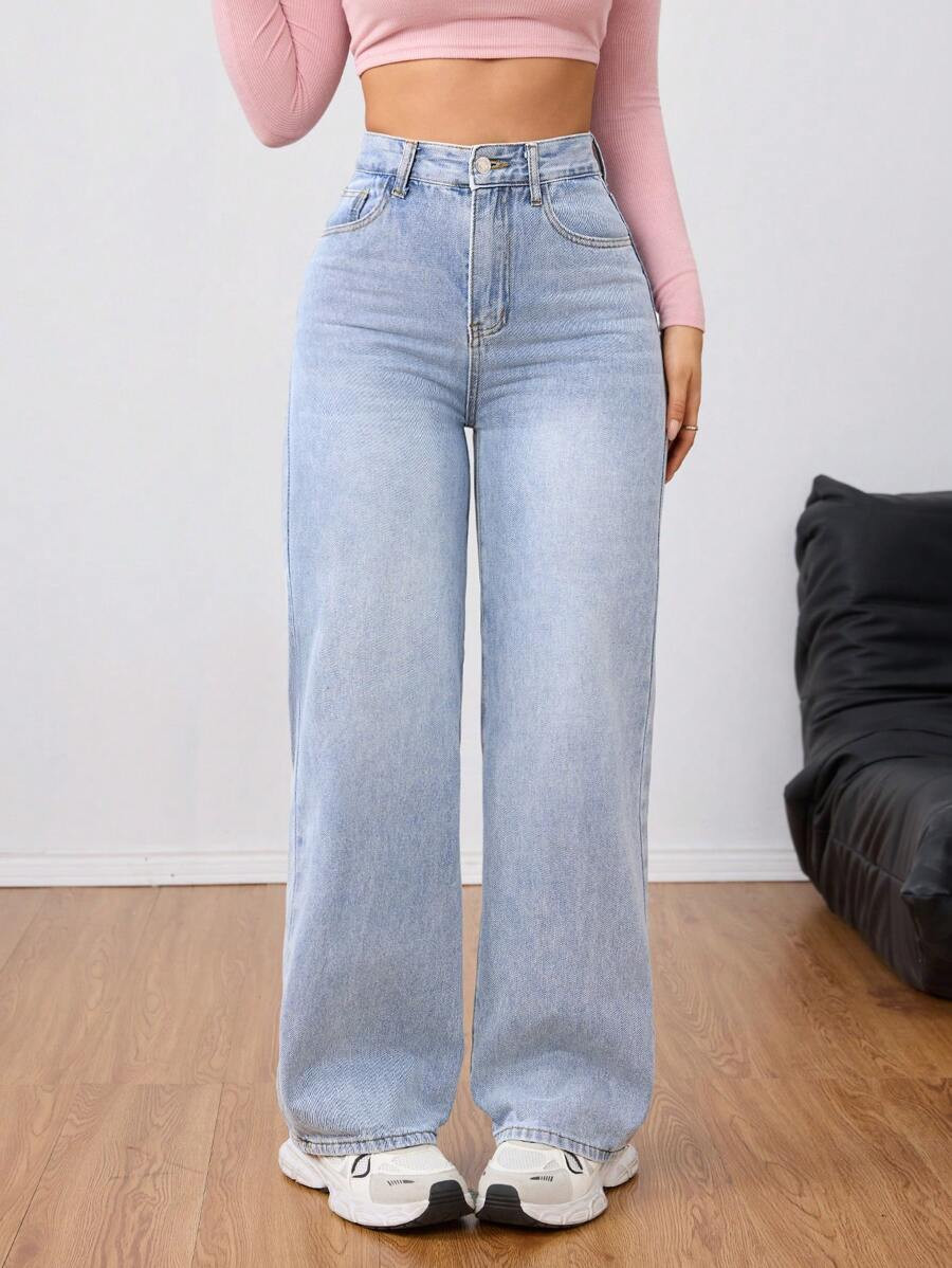 Jeanoix Warm Denim Women's Simple Front Button Multi-Pocket Casual Denim Pants, Everyday Wear Thi... | SHEIN