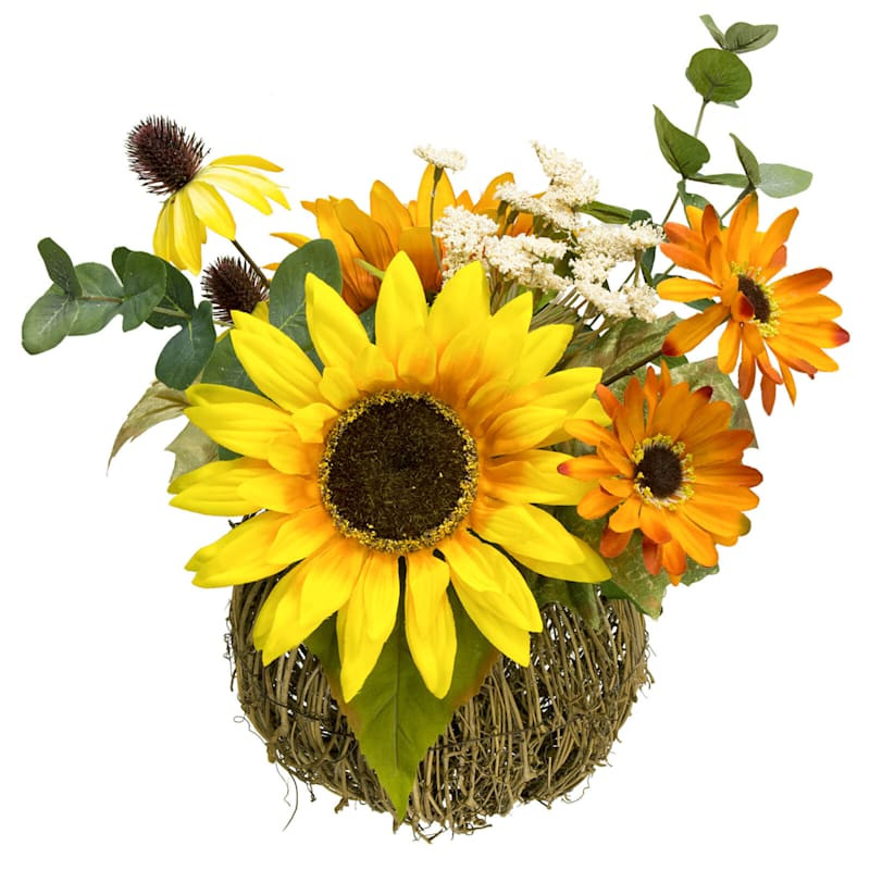Assorted Sunflower, Daisy & Queen Lace in Natural Pumpkin Vase, 15" | At Home
