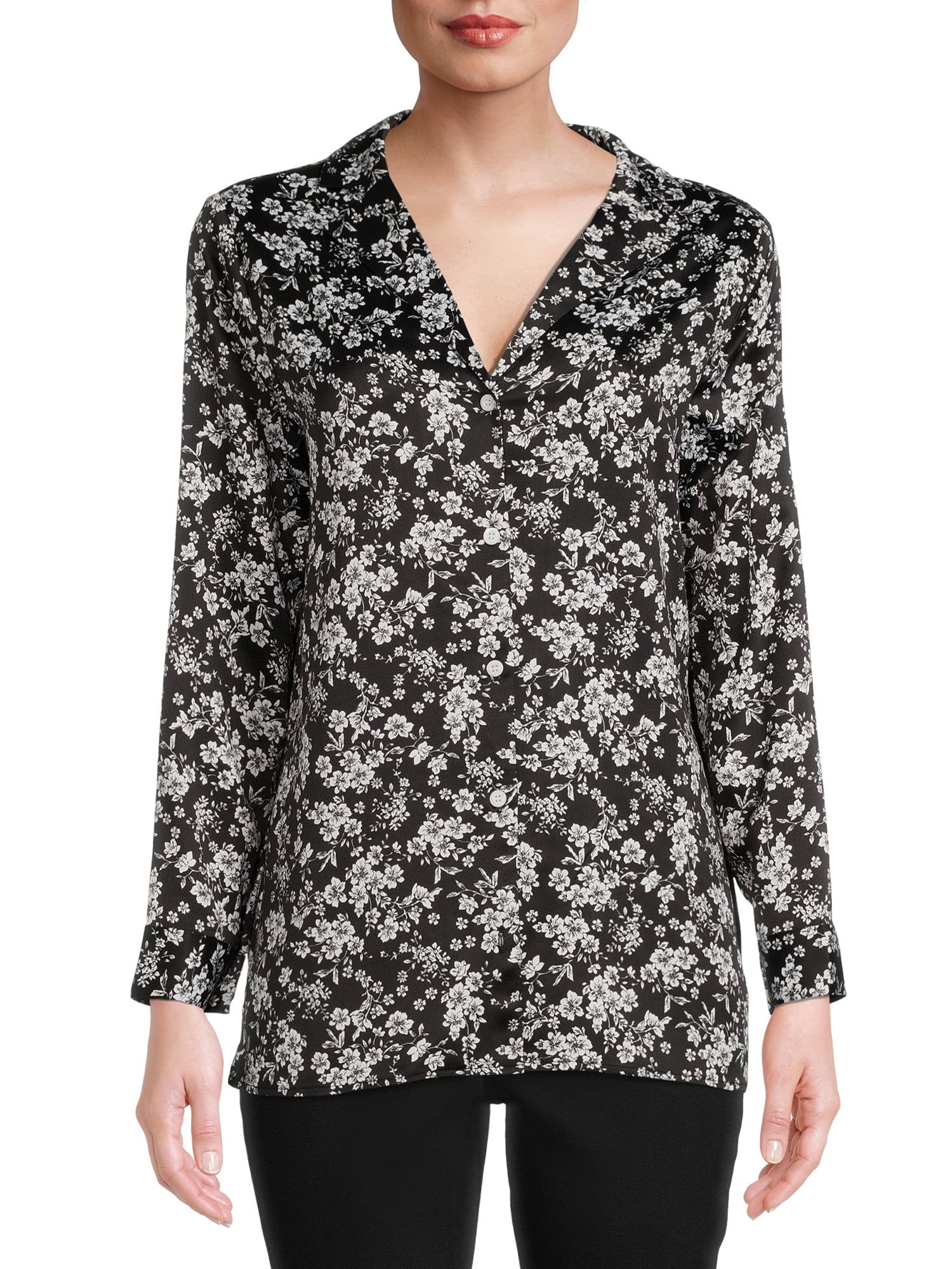 Nine.Eight Women's Long Sleeve Button Down Blouse - Walmart.com | Walmart (US)