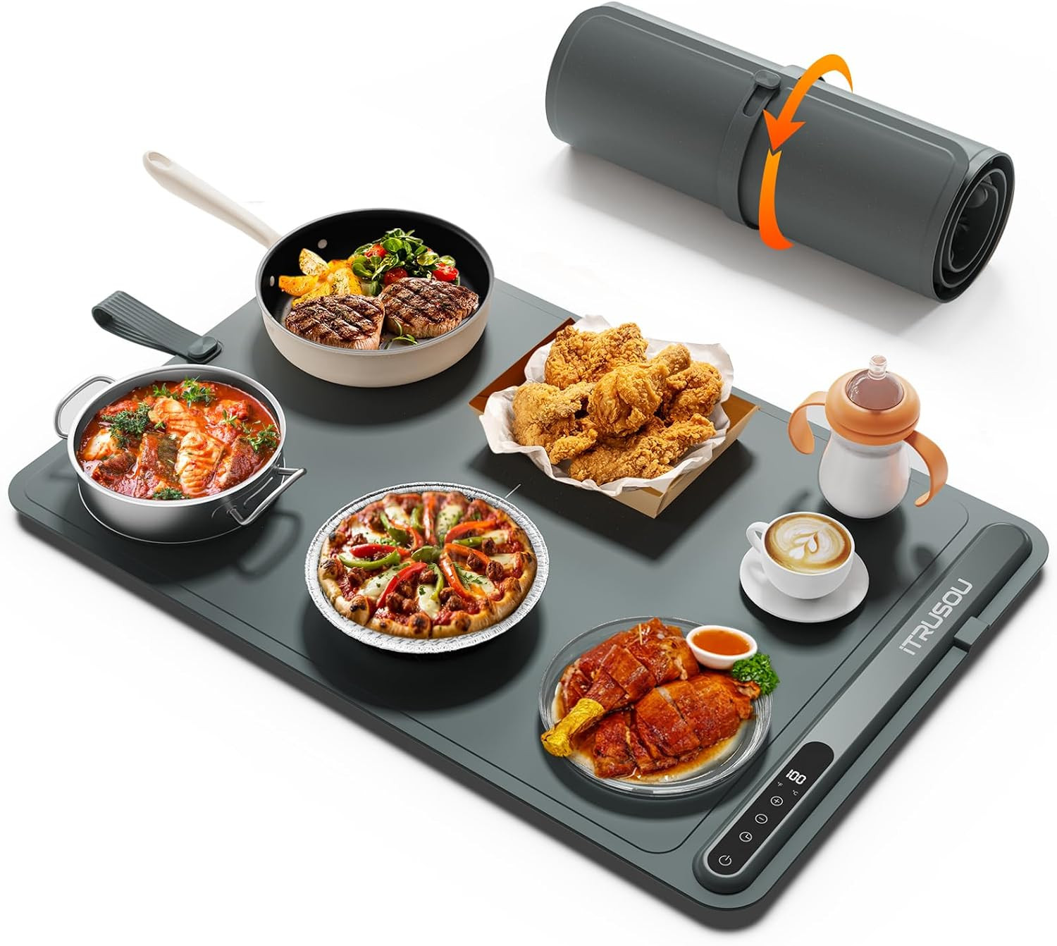 Warming Mat for Food (24"x16") - iTRUSOU 7-Level Electric Warming Tray with 400W High-Power, Timer 0–99H & Built-In Strap - Rollable Large Food Warming Mat for Parties & Buffet | Amazon (US)