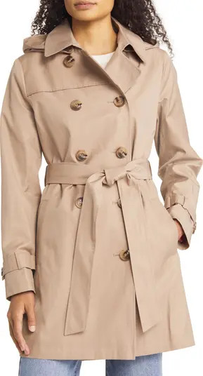 Sam Edelman Water Repellent Hooded Cotton Blend Trench Coat | Nordstrom | Nordstrom