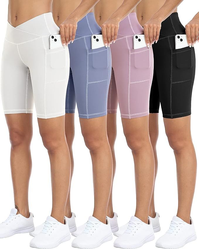 WHOUARE 4 Pack Biker Yoga Shorts with Pockets for Women,High Waisted Athletic Running Workout Gym... | Amazon (US)