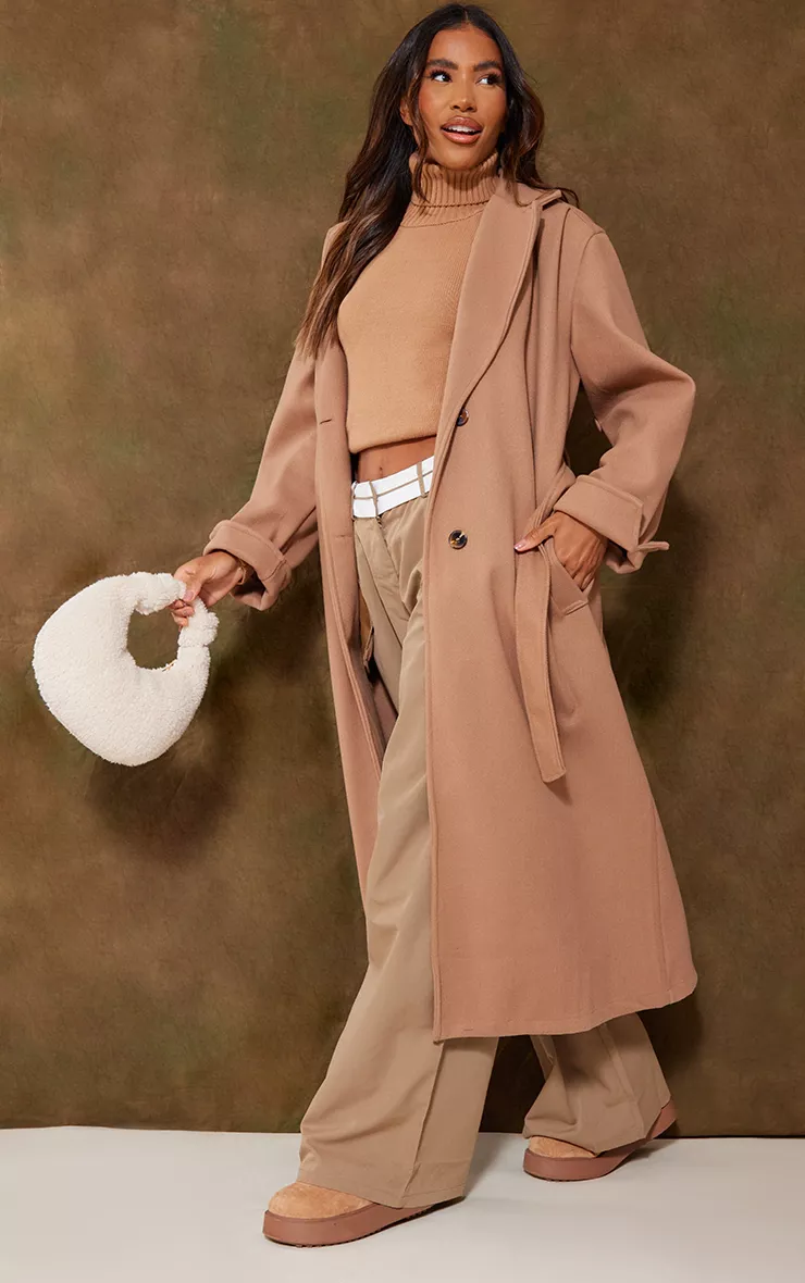 Belted Wool Look Trench Coat