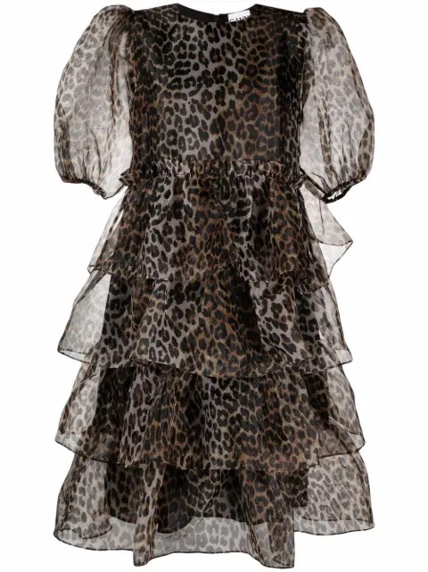 puff-sleeves tiered dress | Farfetch (UK)