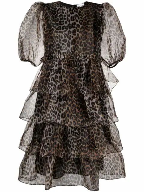 puff-sleeves tiered dress | Farfetch (UK)
