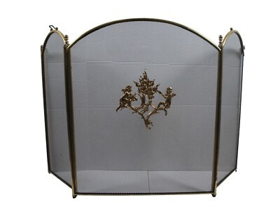 Antique Brass & Mesh 3 Panel Cherub Folding Fireplace Screen Hearthware 50" | eBay US