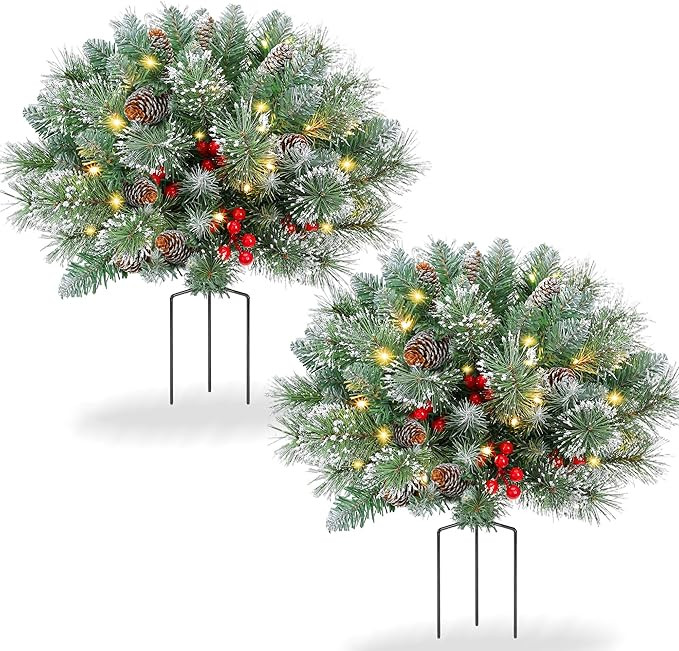 Set of 2 20in Outdoor Christmas Trees, Frosted Christmas Pot Fillers Battery Operated, Prelit Pla... | Amazon (US)