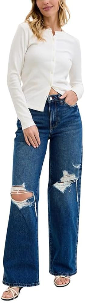 Judy Blue High Waist Rigid Magic Column Straight Jeans – Destructed Dark Wash with Adjustable W... | Amazon (US)
