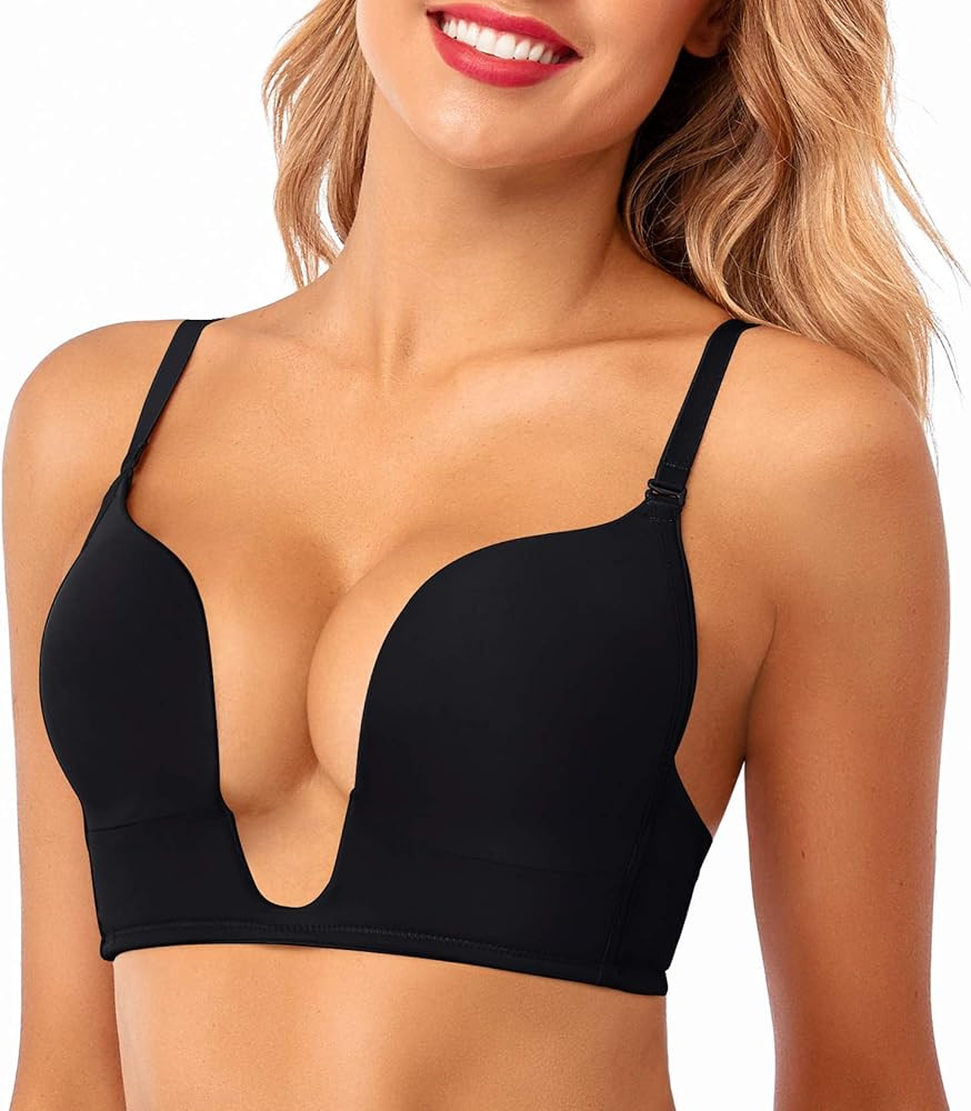 Women's Deep Plunge Bra Cleavage Enhancer Low Cut Wireless Bra Padded Push Up | Amazon (US)