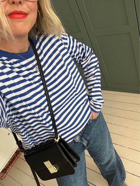 Striped long-sleeve top, Mid Rise Wide Leg Jeans, Cross Body Bag

#LTKstyletip #LTKSeasonal #LTKeurope