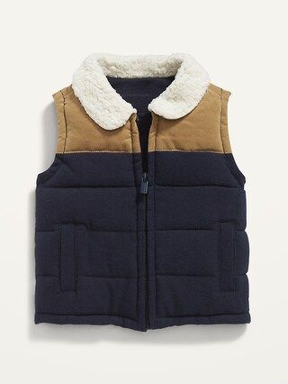Unisex Sherpa-Collar Color-Blocked Flannel Vest for Baby | Old Navy (US)