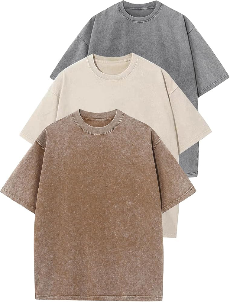 Flygo 3 Pack Men Oversized T Shirts Acid Washed Unisex Tee Loose Fit Short Sleeve Casual Streetwe... | Amazon (US)