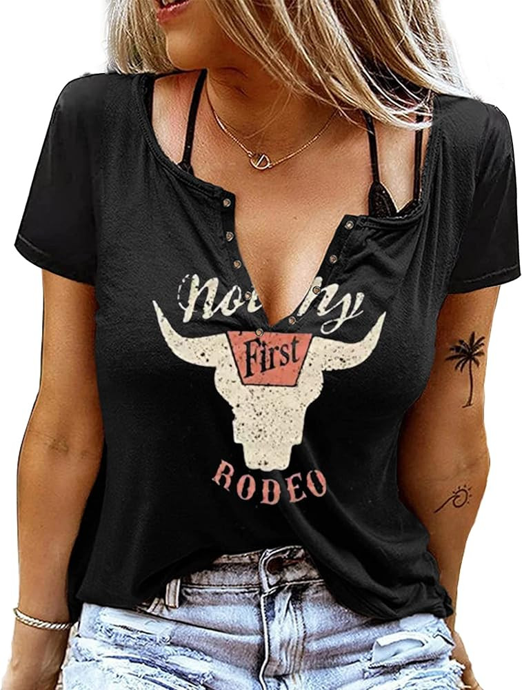 Let 'er Rip Cowboy T-Shirt Tee Women Casual Country Music Short Sleeve Tees Tops | Amazon (US)