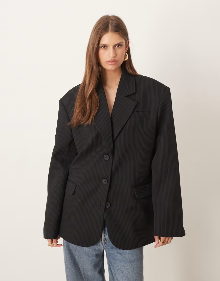 ASOS DESIGN tailored oversized power shoulder blazer in black pinstripe-Multi | ASOS (Global)